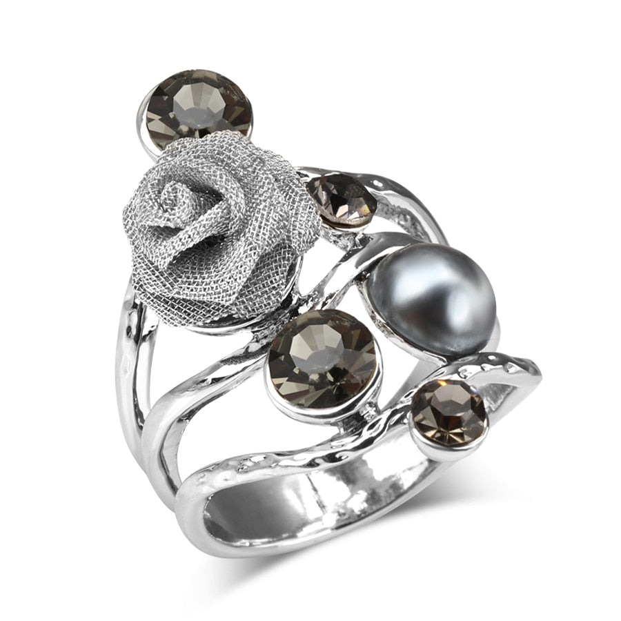 Vintage Crystal Rose Pearl Ring