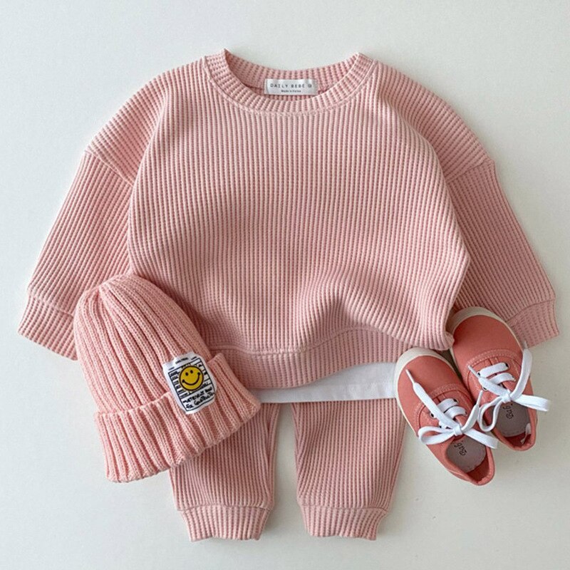 2pcs Cotton Knitted Pullover Sweatshirt w/ Pants Kids Outfit Set