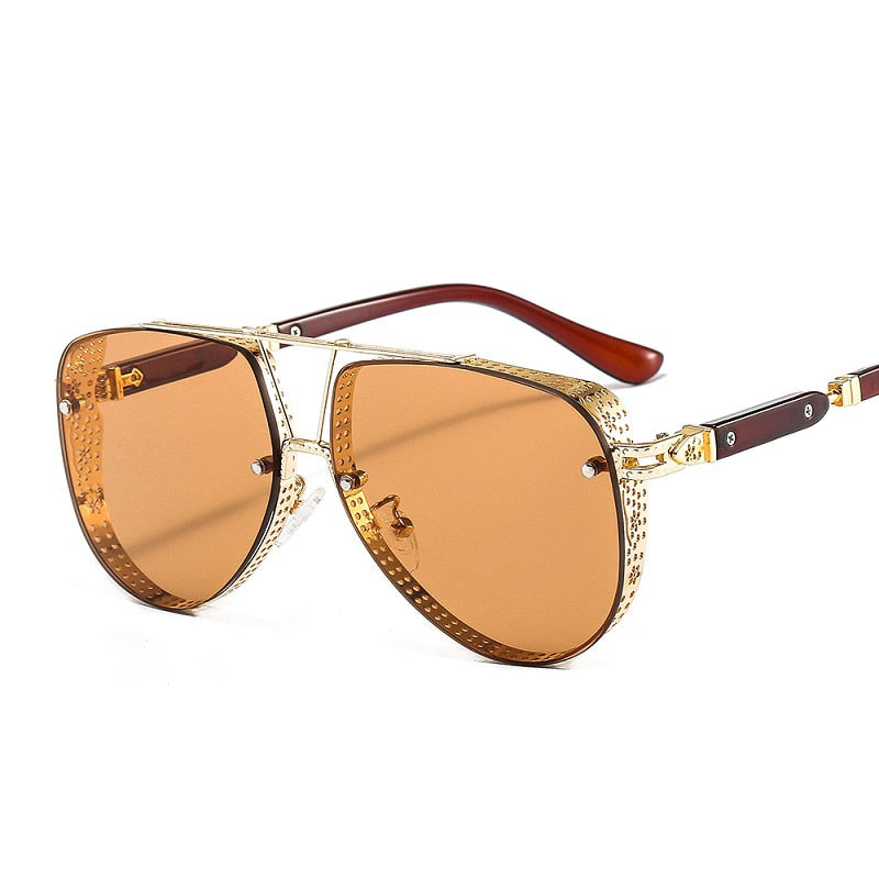 Hollow Pattern Oval Pilot Sunglasses