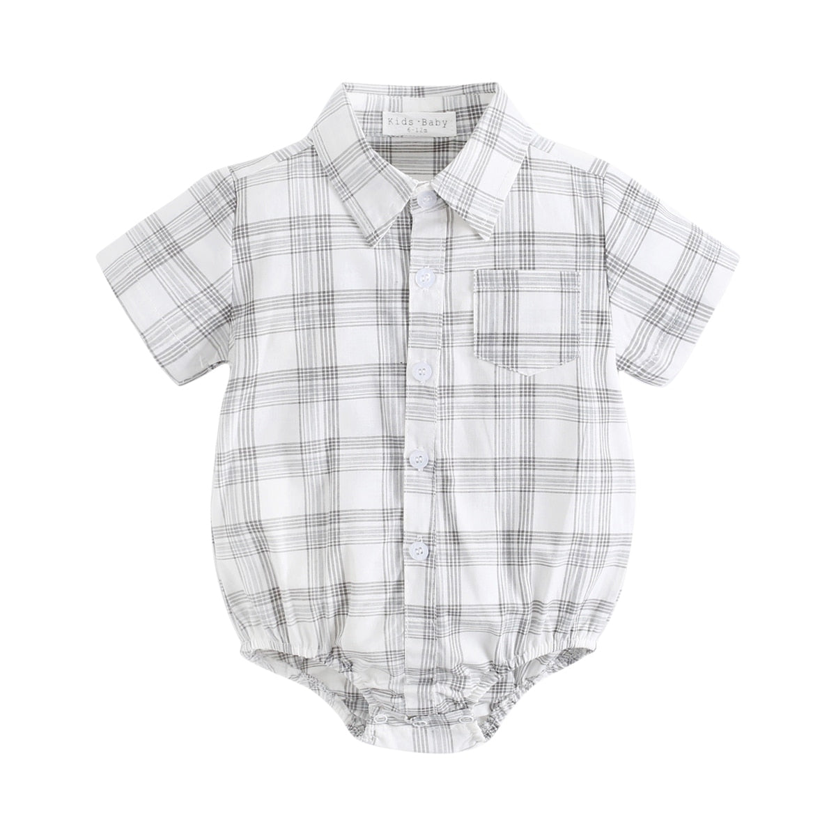 Plaid Cotton Baby Short Sleeve Button Onesie