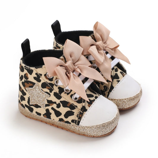 Non-Slip Soft Sole Glitter Bowtie Baby High Top Sneakers