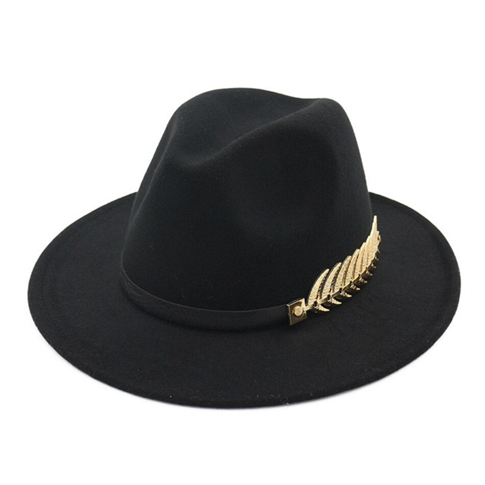 Large Brim Gold Leaf Wool Fedora