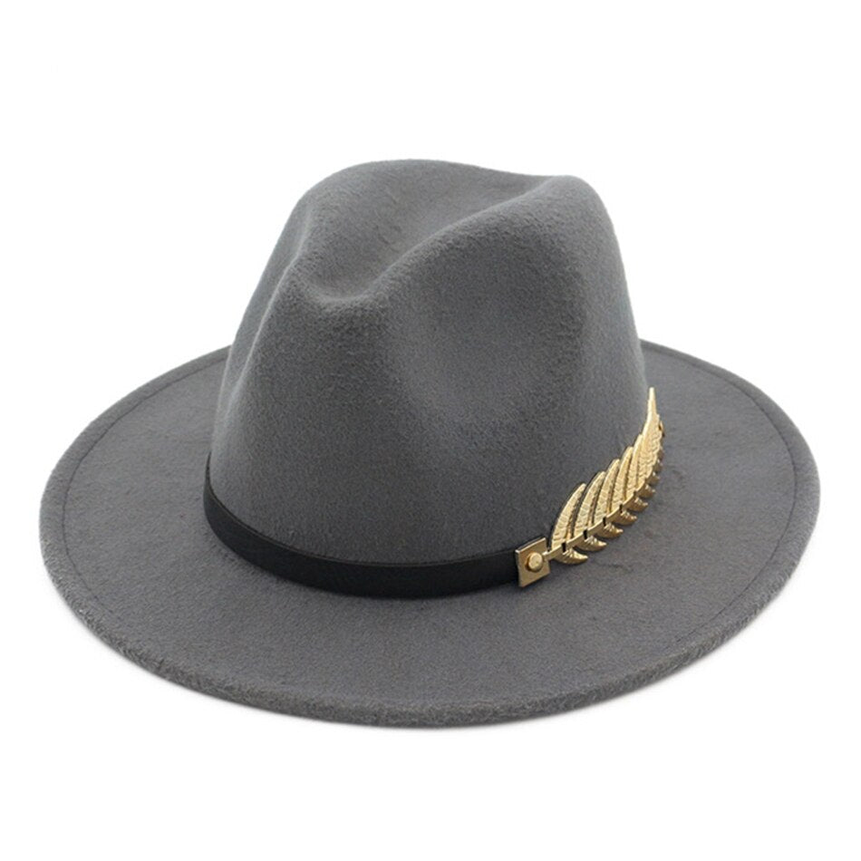 Large Brim Gold Leaf Wool Fedora