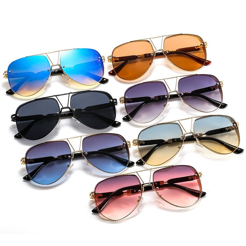 Hollow Pattern Oval Pilot Sunglasses