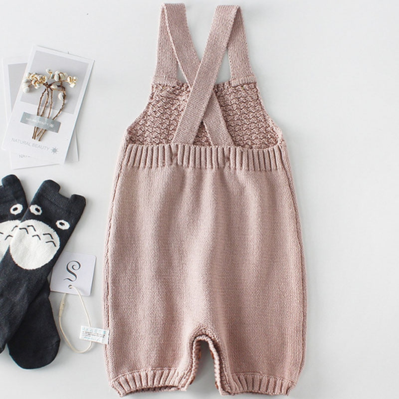 Baby Embellished Knitted Cotton Overalls Romper