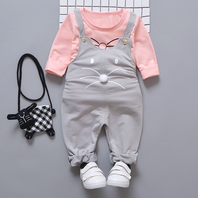 2pcs Long Sleeve Shirt w/ Overalls Baby Outfit Set