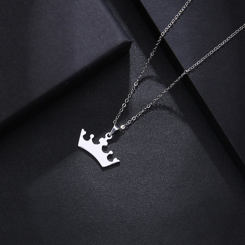 Stainless Steel Polished Crown Pendant Necklace