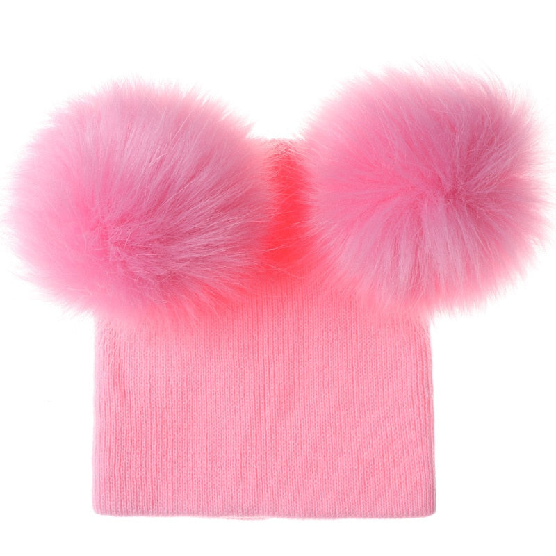 Fur Pompoms Warm Beanie