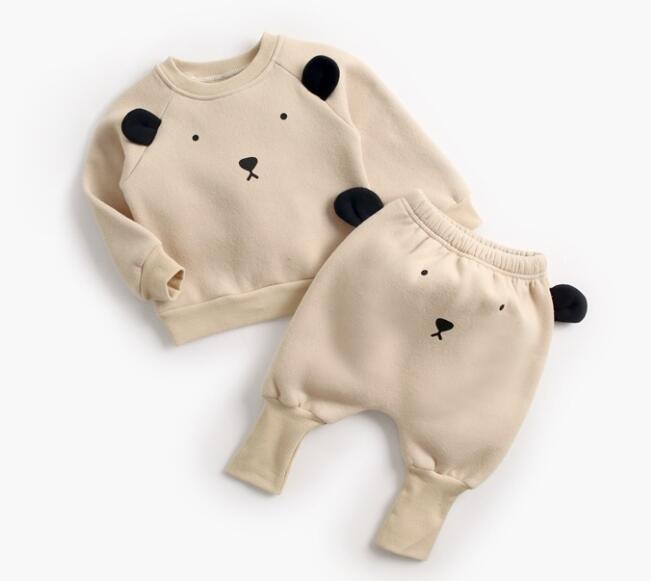 Cartoon Animal Pullover Sweatshirt w/ Sweatpants Baby Outfit Set