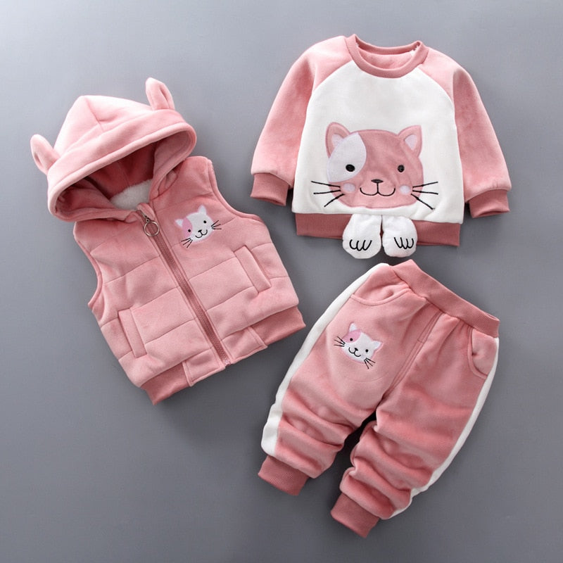 3pcs Thick Velvet Cartoon Baby Tracksuit Set