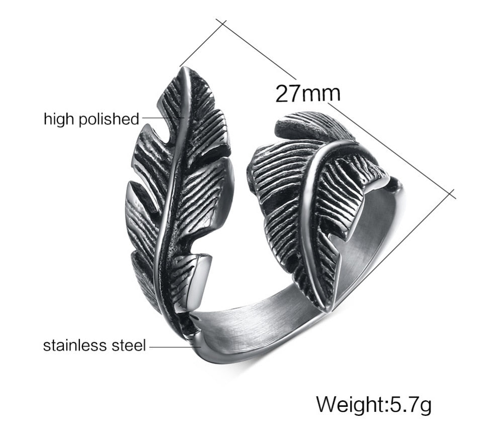 Stainless Steel Vintage Feathers Wrap Ring