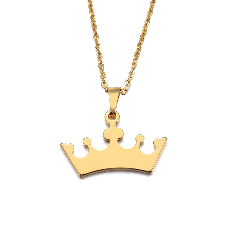 Stainless Steel Polished Crown Pendant Necklace