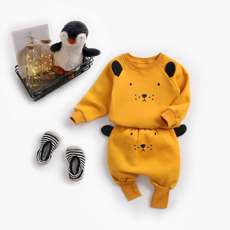 Cartoon Animal Pullover Sweatshirt w/ Sweatpants Baby Outfit Set