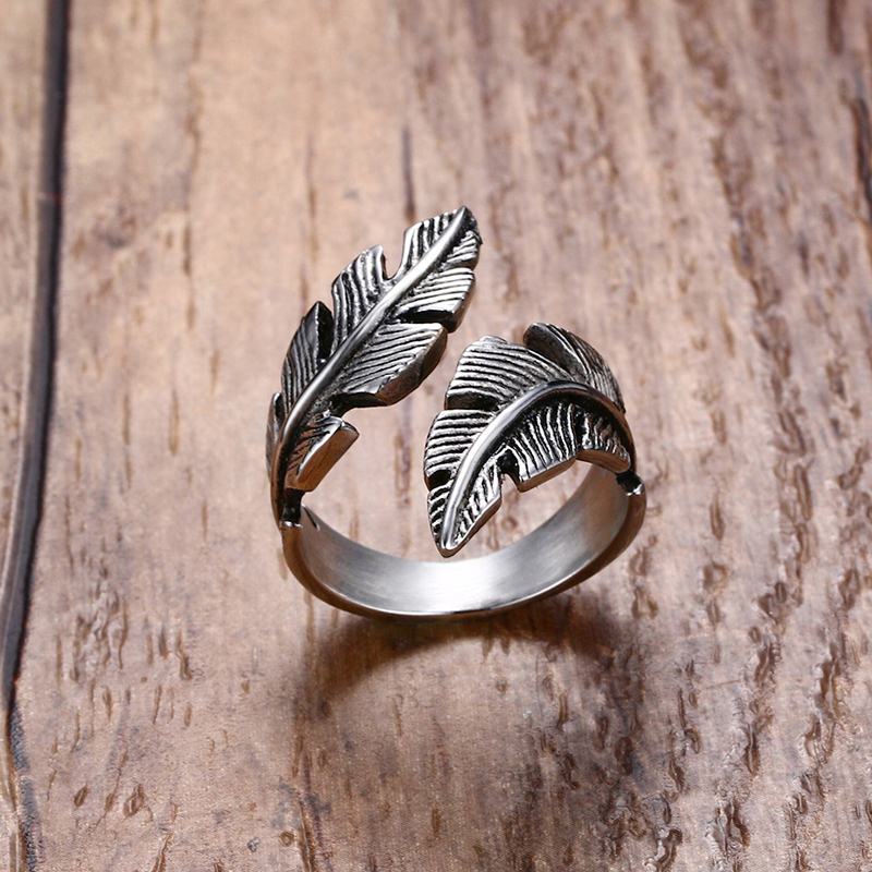 Stainless Steel Vintage Feathers Wrap Ring