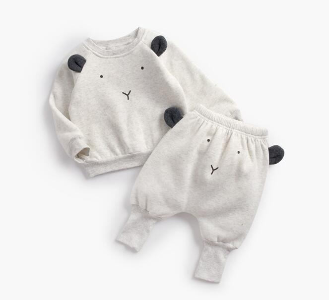 Cartoon Animal Pullover Sweatshirt w/ Sweatpants Baby Outfit Set