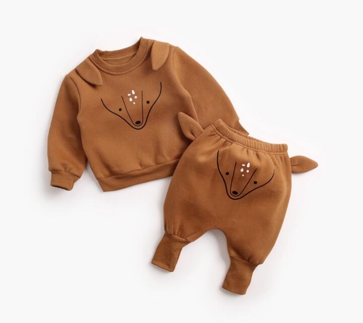 Cartoon Animal Pullover Sweatshirt w/ Sweatpants Baby Outfit Set