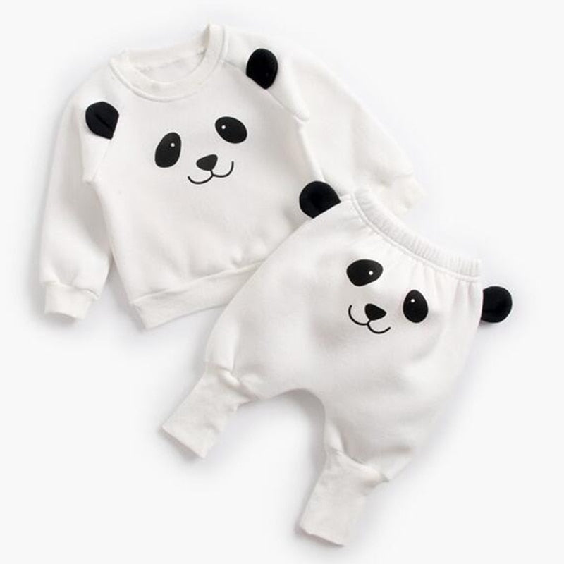 Cartoon Animal Pullover Sweatshirt w/ Sweatpants Baby Outfit Set