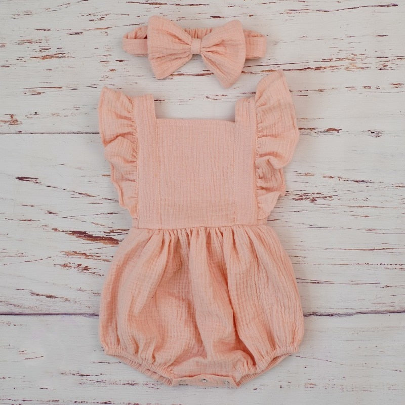 2pcs Cotton Baby Ruffle Romper w/ Headband