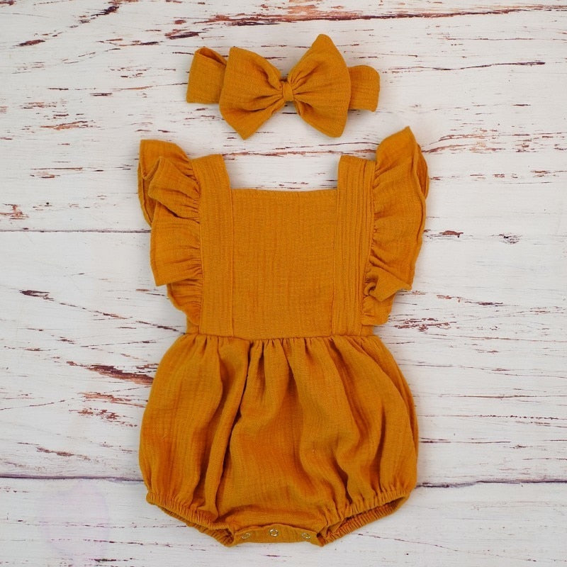 2pcs Cotton Baby Ruffle Romper w/ Headband