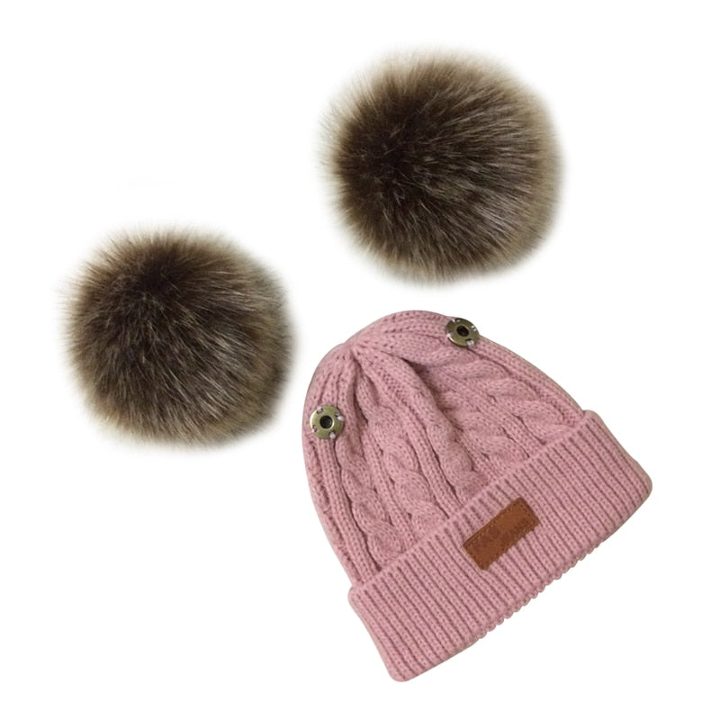 Fur Pompoms Warm Knitted Beanie