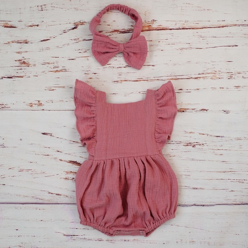 2pcs Cotton Baby Ruffle Romper w/ Headband