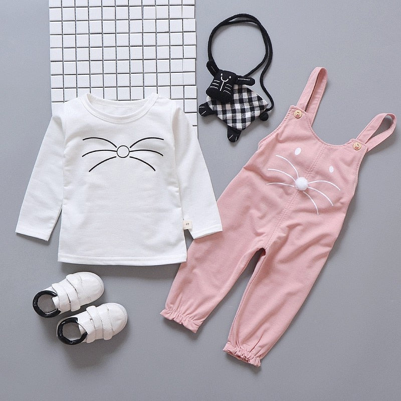 2pcs Long Sleeve Shirt w/ Overalls Baby Outfit Set