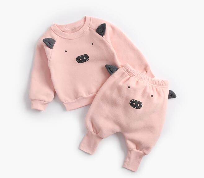 Cartoon Animal Pullover Sweatshirt w/ Sweatpants Baby Outfit Set