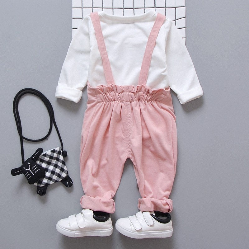 2pcs Long Sleeve Shirt w/ Overalls Baby Outfit Set