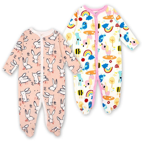 2pcs Cartoon Printed Footed Baby Sleepers