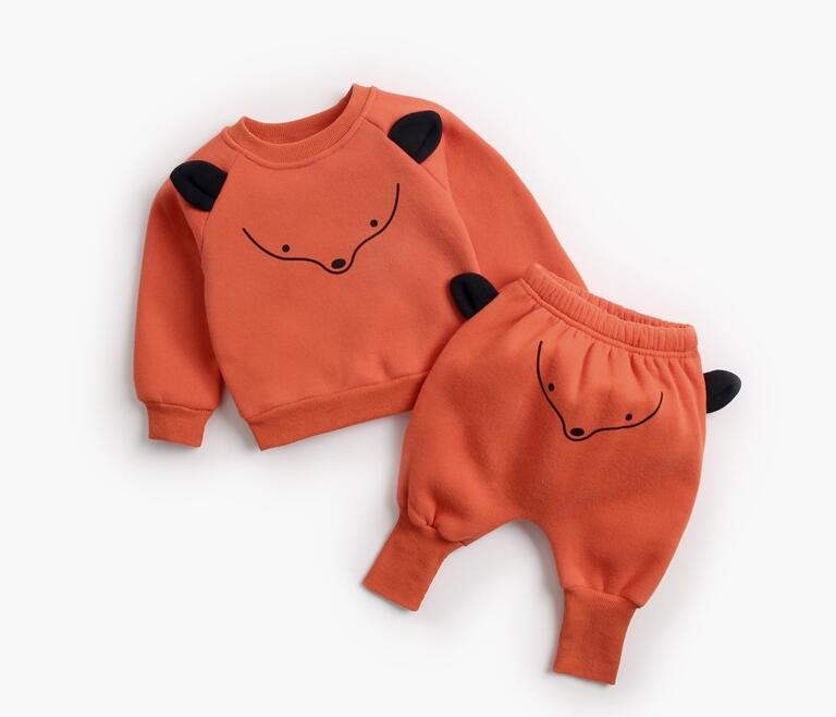 Cartoon Animal Pullover Sweatshirt w/ Sweatpants Baby Outfit Set