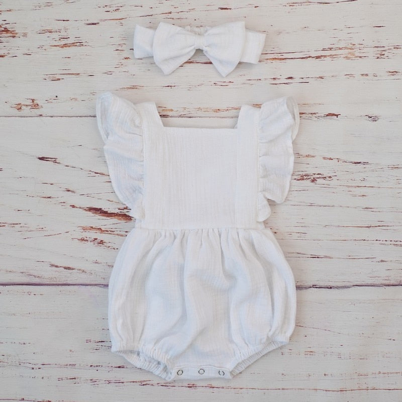 2pcs Cotton Baby Ruffle Romper w/ Headband