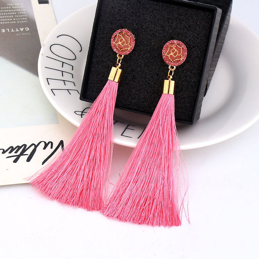 Bohemian Crystal Long Tassel Dangle Earrings