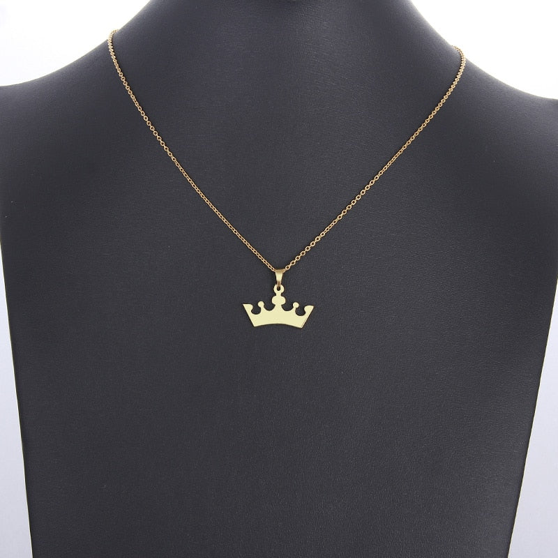 Stainless Steel Polished Crown Pendant Necklace