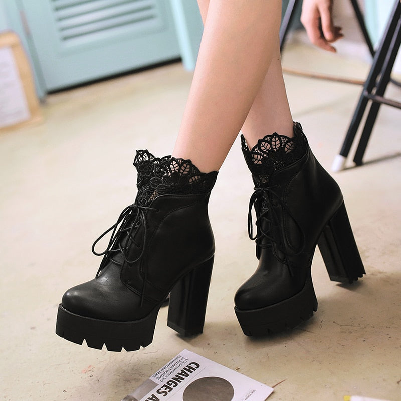 Lace Platform Ankle Boots