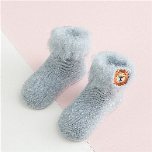 Embroidered Cartoon Thick Fur Baby Socks