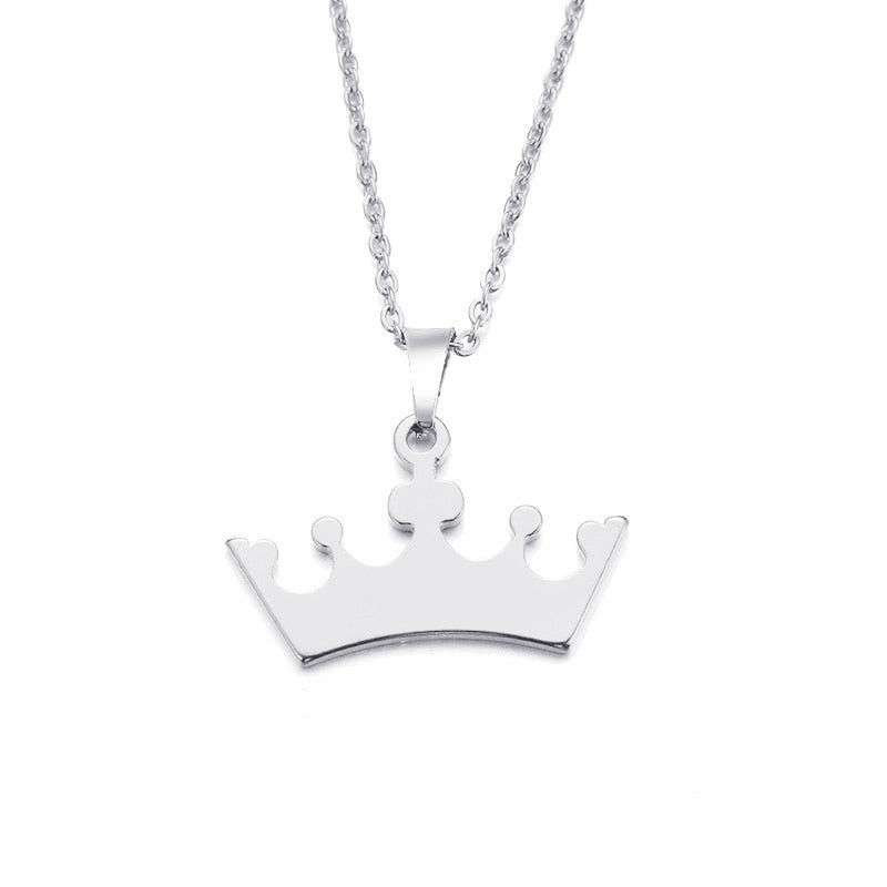 Stainless Steel Polished Crown Pendant Necklace