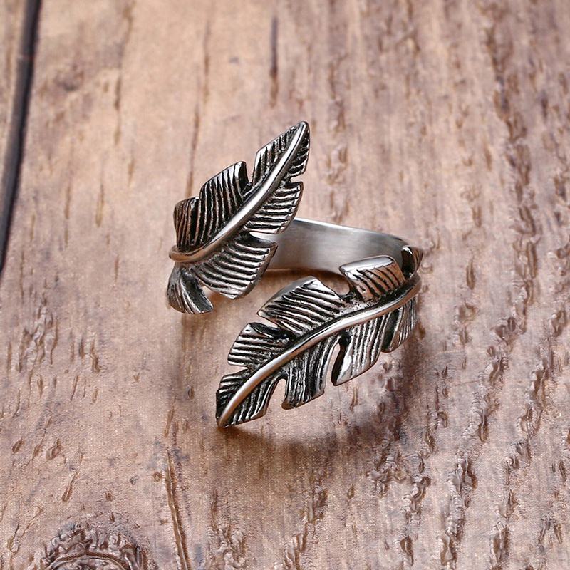 Stainless Steel Vintage Feathers Wrap Ring