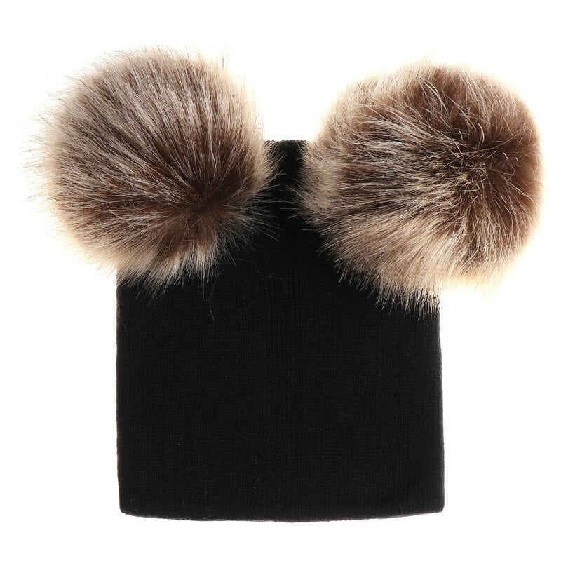 Fur Pompoms Warm Beanie