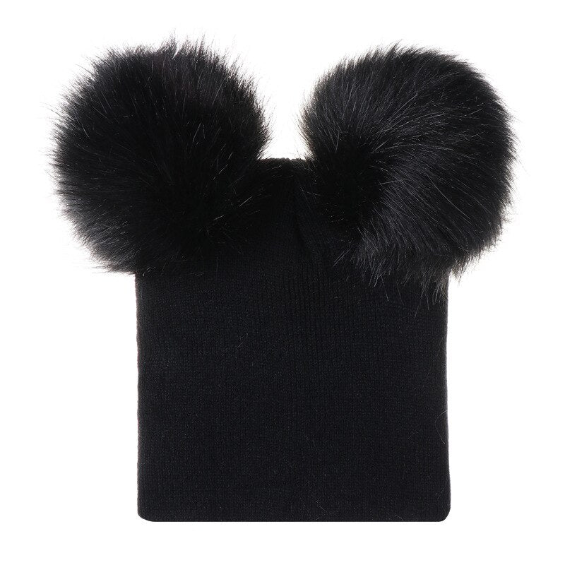 Fur Pompoms Warm Beanie