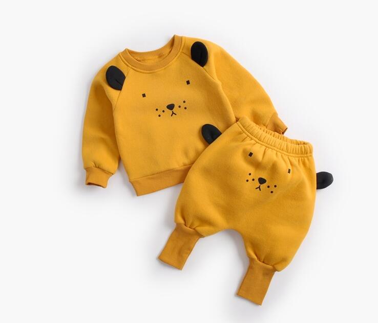 Cartoon Animal Pullover Sweatshirt w/ Sweatpants Baby Outfit Set