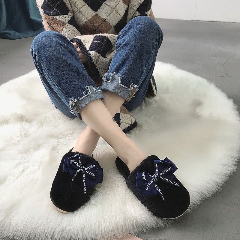 Fur Big Bow Slippers