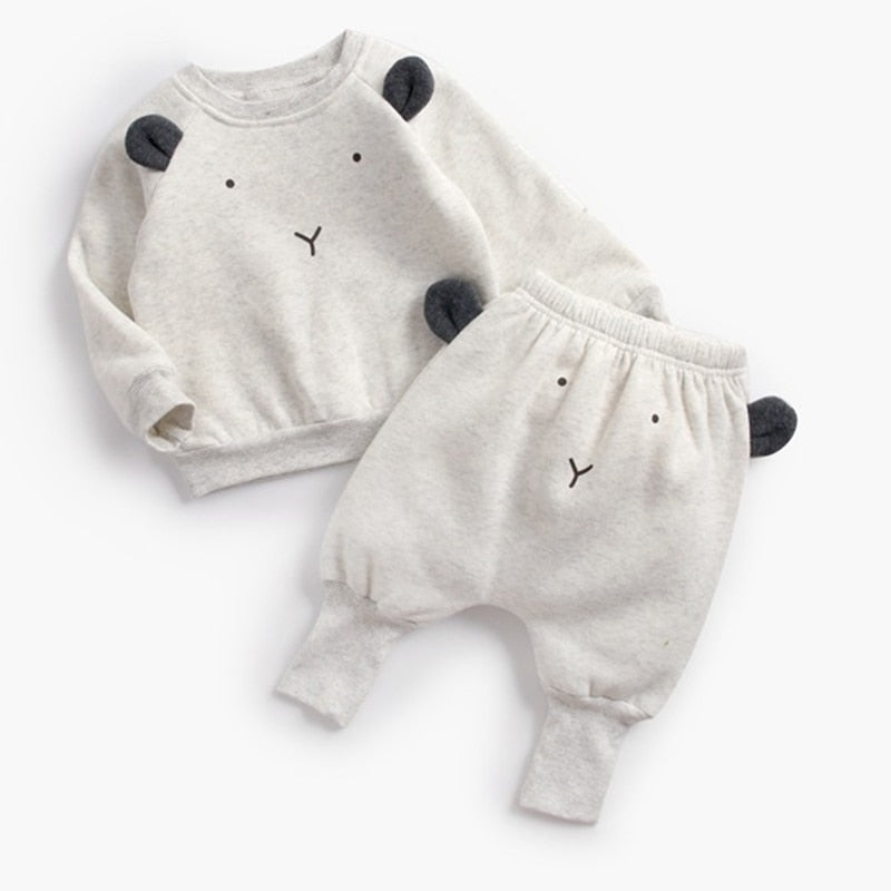 Cartoon Animal Pullover Sweatshirt w/ Sweatpants Baby Outfit Set