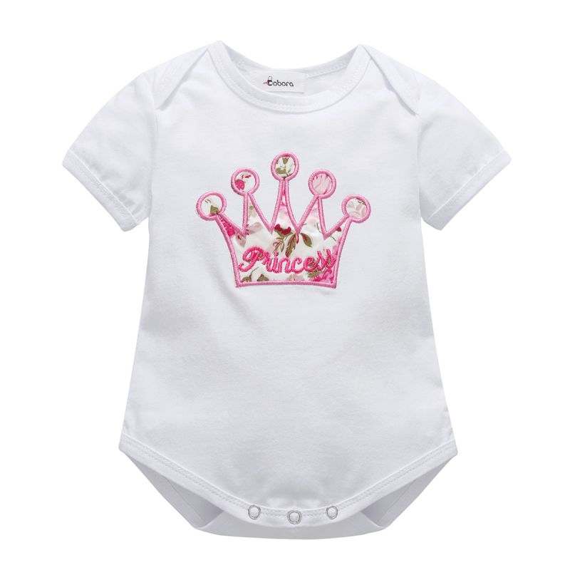 Embroidered Princess Crown Onesie w/ Shorts Baby Set