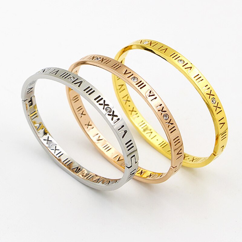 3pcs Roman Numerals Rhinestone Polished Bracelets