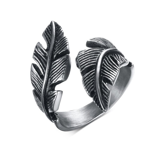 Stainless Steel Vintage Feathers Wrap Ring