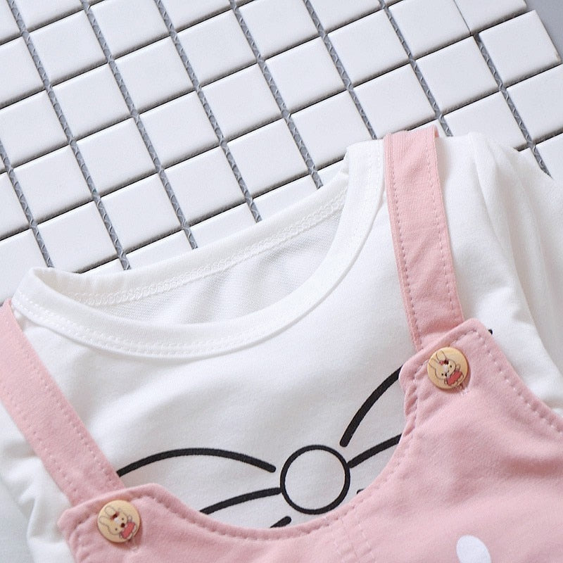 2pcs Long Sleeve Shirt w/ Overalls Baby Outfit Set