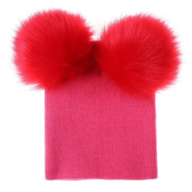 Fur Pompoms Warm Beanie