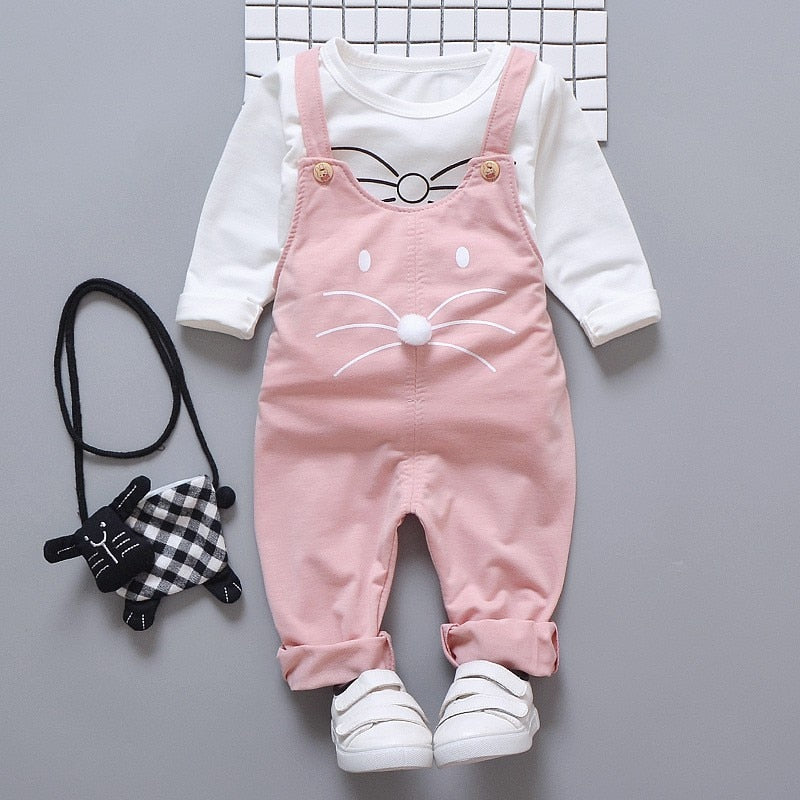 2pcs Long Sleeve Shirt w/ Overalls Baby Outfit Set