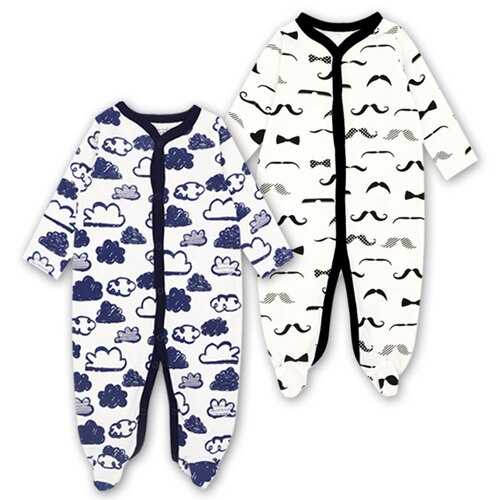 2pcs Cartoon Printed Footed Baby Sleepers