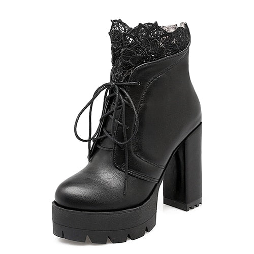 Lace Platform Ankle Boots